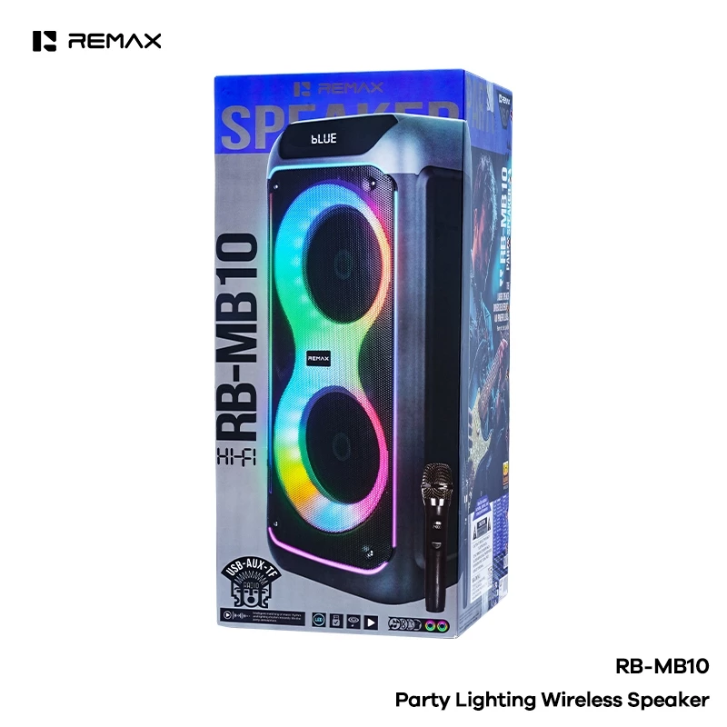 Loa Bluetooth REMAX RB-MB10 Party Lighting Wireless Portable Speaker 140W Kèm 2 Micro Không Dây