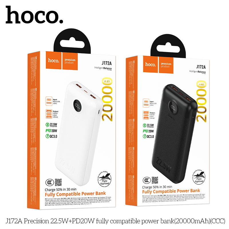 Pin dự phòng J172A Precision 22.5W + PD20W tương thích hoàn toàn (20000mAh) (CCC)