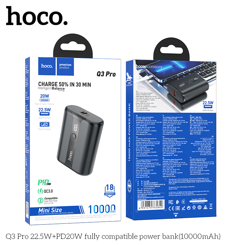 Pin sạc dự phòng tương thích hoàn toàn Hoco Q3 Pro 22.5W+PD20W 10000mAh