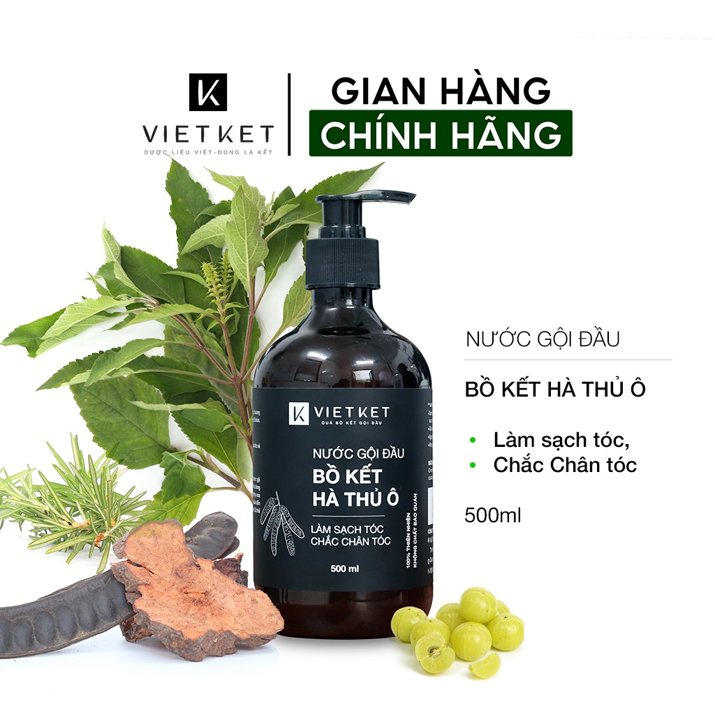 Nước Gội Đầu Dược Liệu KHÔNG BỌT - VIETKET Bồ Kết Hà Thủ Ô 500ml - Làm Sạch Tóc, Chắc Chân Tóc, Giảm Rụng Tóc