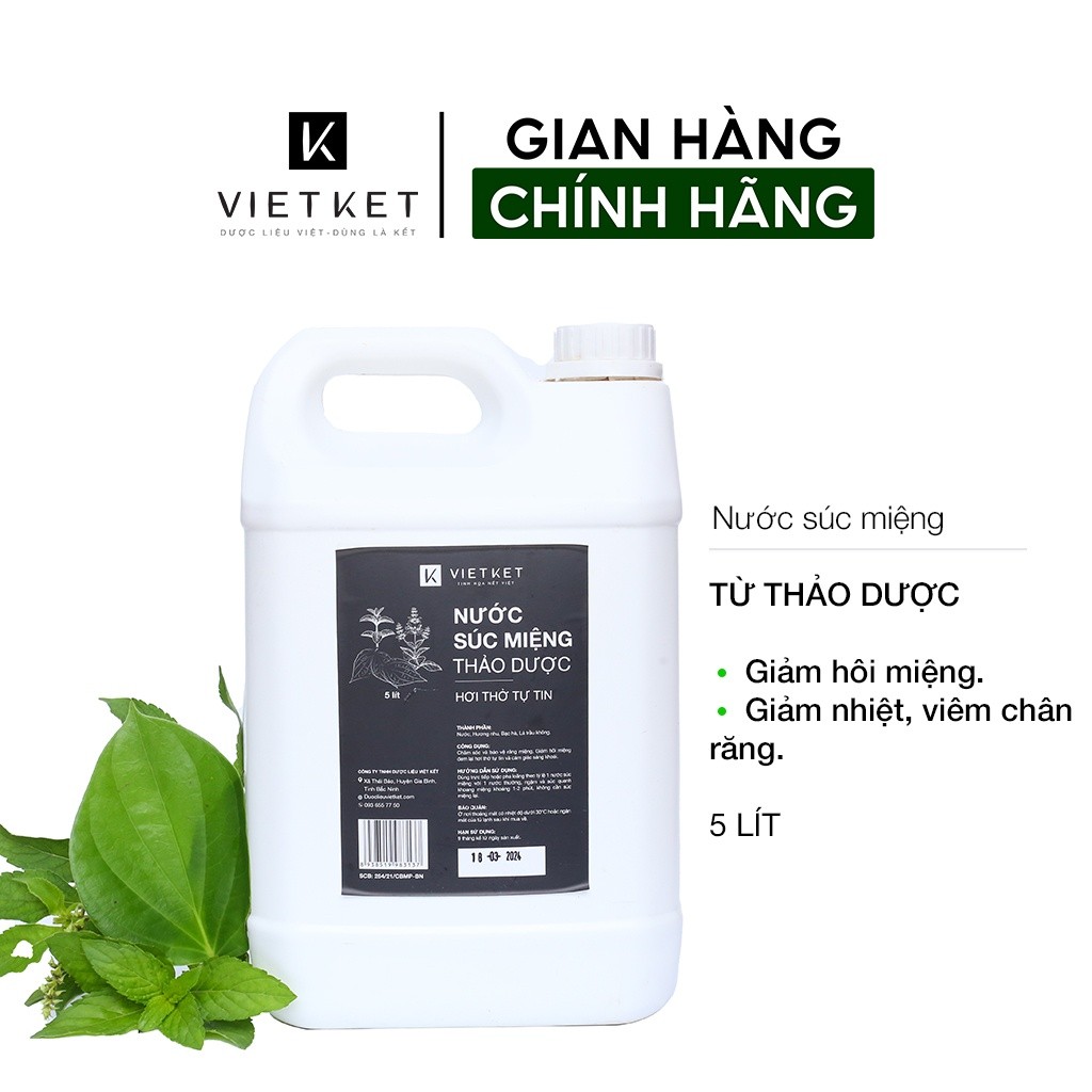 Nước Súc Miệng Thảo Dược VIETKET 5 Lít Chăm Sóc Bảo Vệ Răng Miệng, Giảm Hôi Miệng, Giảm Nhiệt Miệng, Giúp thơm miệng