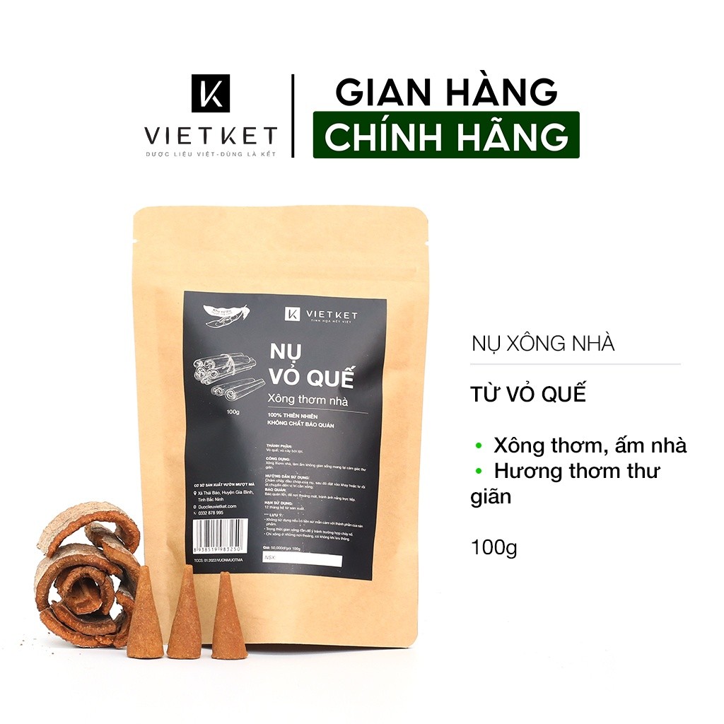 Nhang Nụ Trầm Thảo Mộc Vỏ Quế VIETKET 100g, Xông Nhà Tẩy Uế, Làm Ấm Không Gian Sống, Thư Giãn