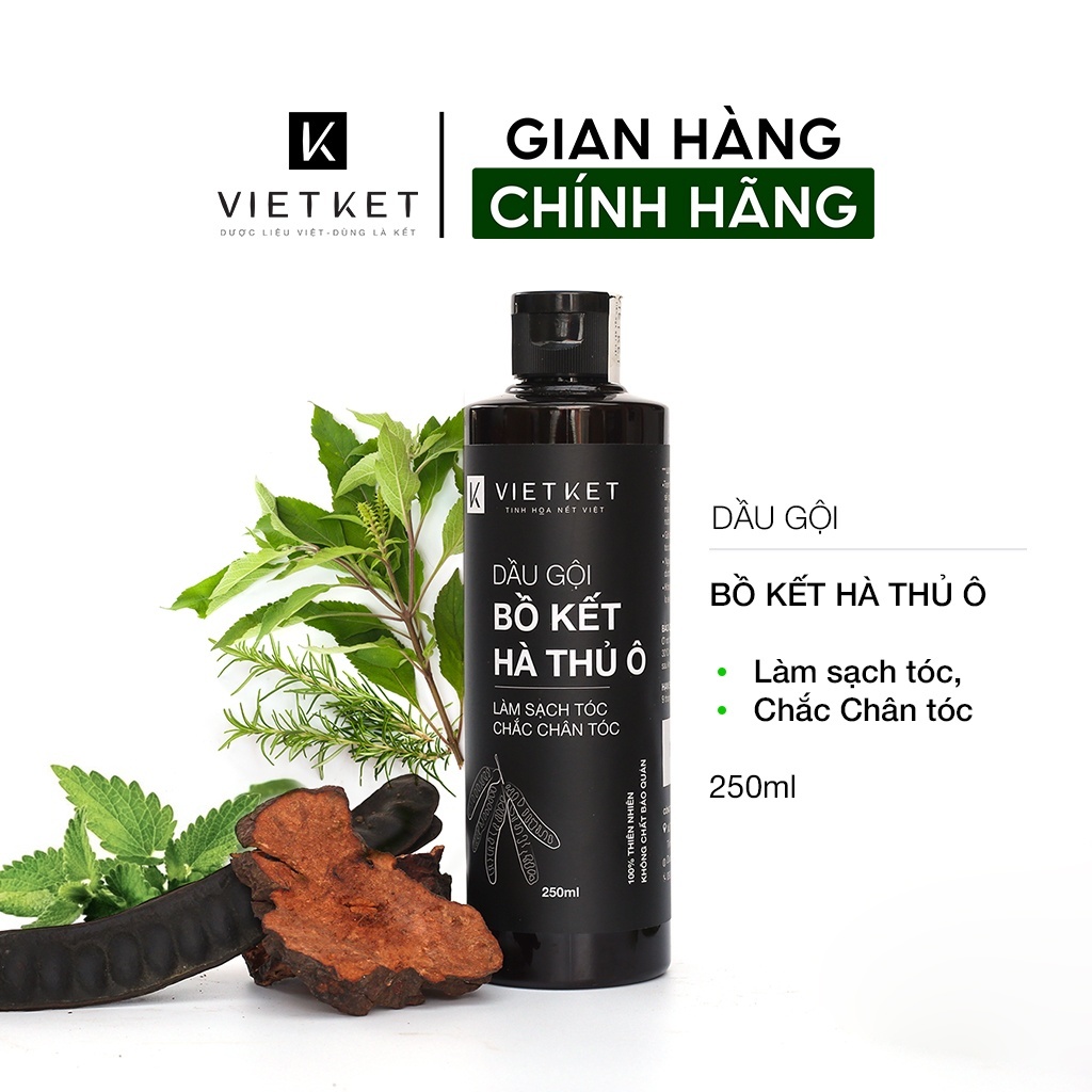 Dầu Gội Thảo Dược - KHÔNG BỌT Bồ Kết Hà Thủ Ô VIETKET 250ml Giúp Sạch Gàu, Giảm Rụng Tóc, Dưỡng Tóc Mềm Mại