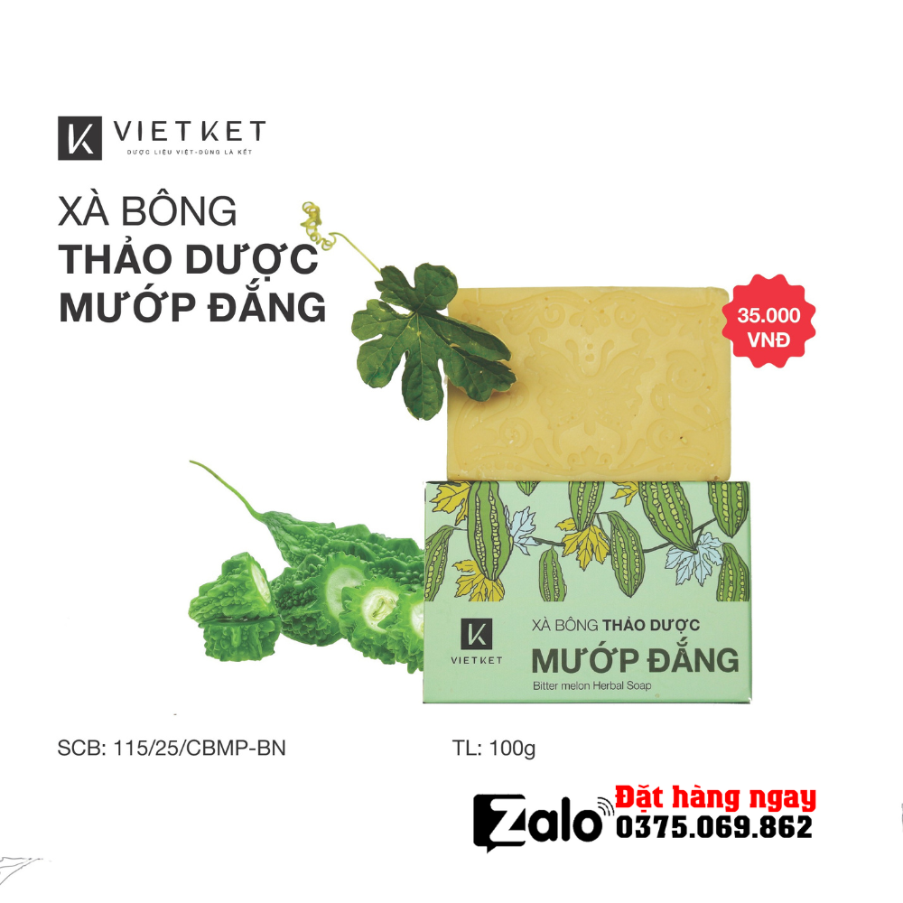 Xà Bông Tắm Thảo Dược Mướp Đắng Tràm Trà VIETKET 100g Làm Sạch, Giảm Mụn, Sáng Da, Duy Trì Độ Ẩm