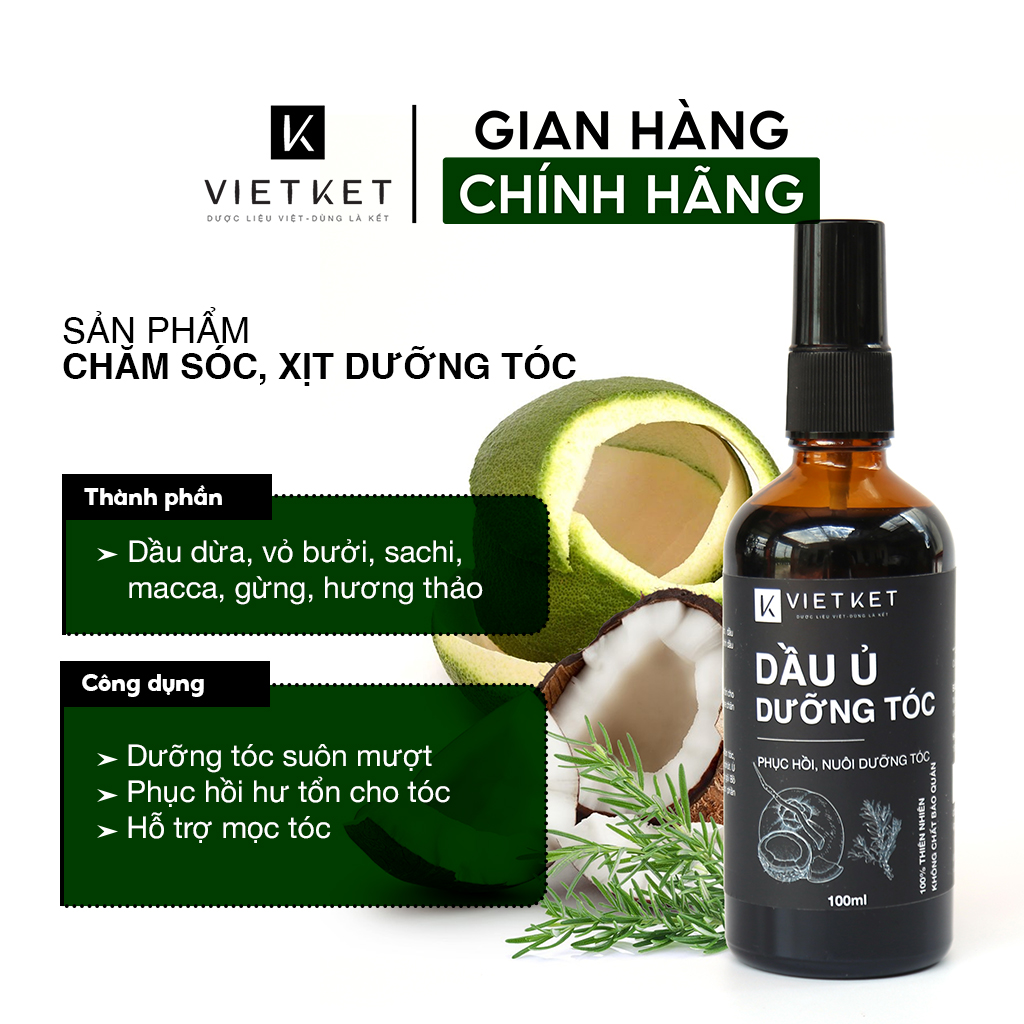 Dầu ủ dưỡng phục hồi tóc thảo dược VIETKET 100ml - nuôi dưỡng tóc chắc khỏe