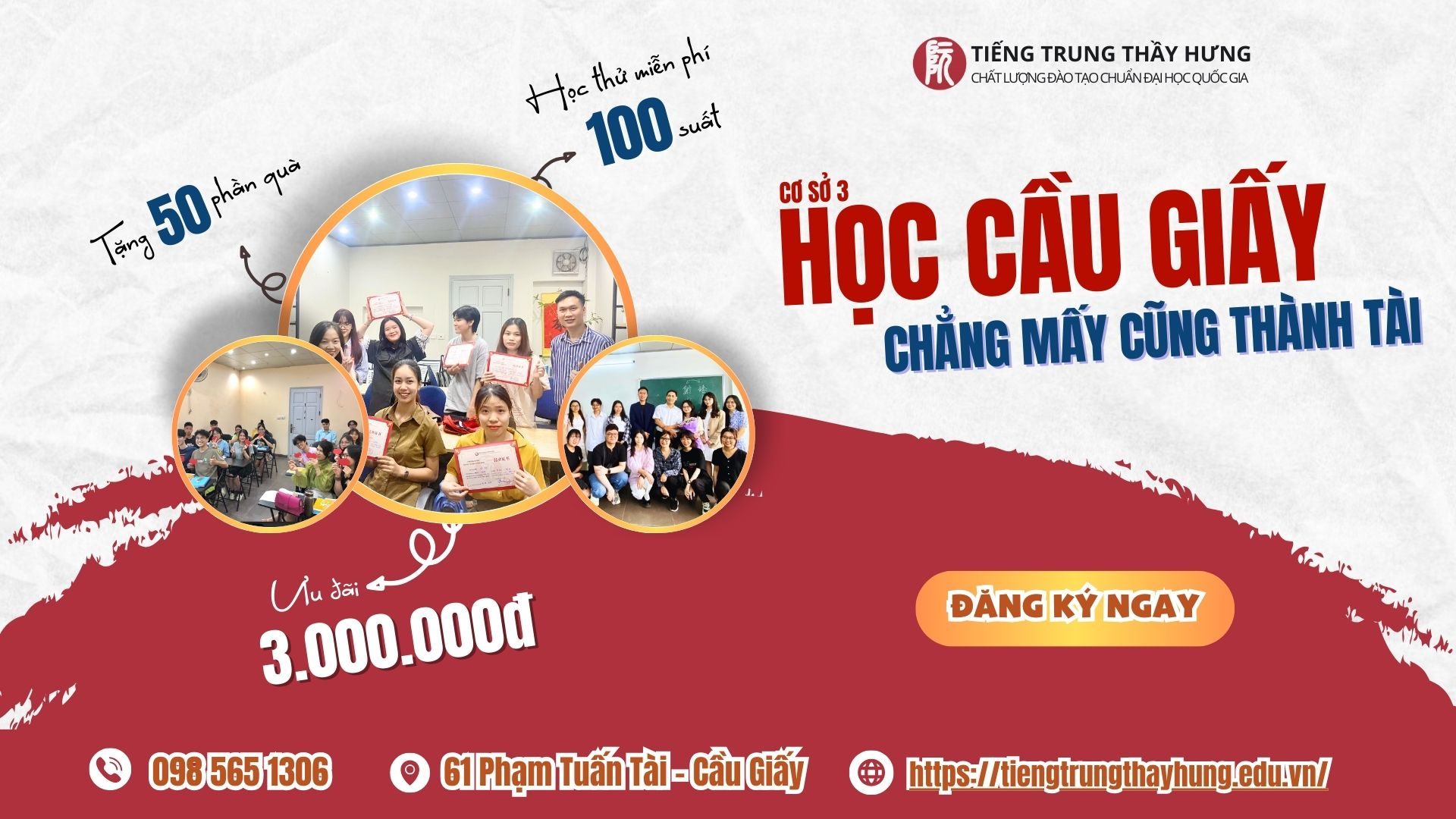 ƯU ĐÃI CƠ SỞ 3: Học tại Cầu Giấy - Chẳng mấy cũng thành tài