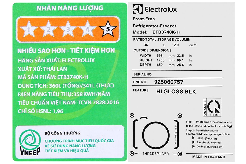 Tủ lạnh Electrolux ETB3740K-A