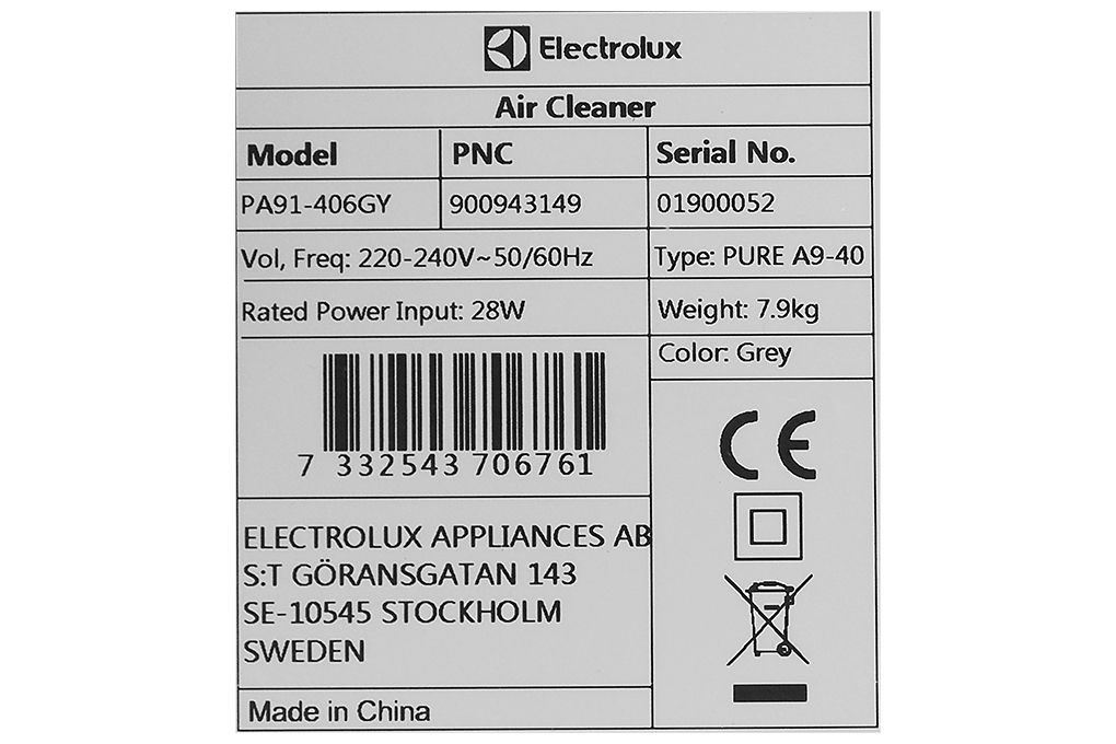 Máy lọc không khí Electrolux PA91-406GY