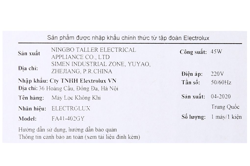 Máy lọc không khí Electrolux FA41-402GY