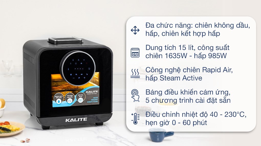 Lò chiên không dầu kết hợp hấp Kalite STEAM STAR 15 lít