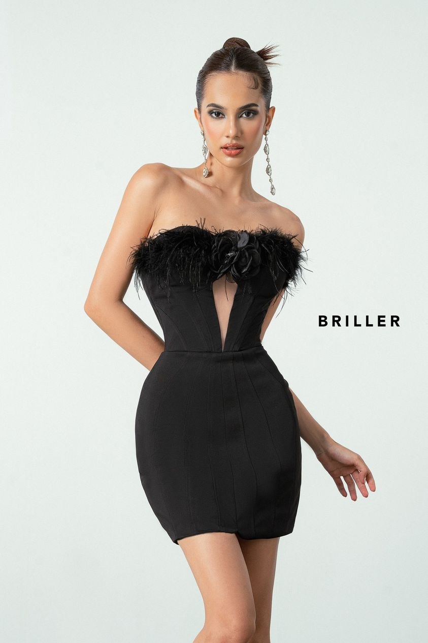 Off-shoulder Feather Dress