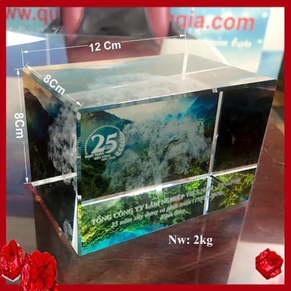 Quà tặng Kỷ Niệm 25 Năm Thành Lập Ý Nghĩa với Dịch Khắc Laze 3D Bên Trong Khối Pha Lê PL 58