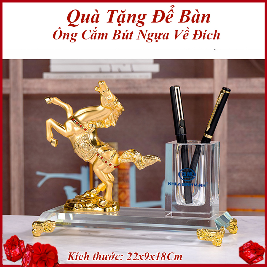 Ống Cắm Bút Ngựa Về Đích Bộ Quà Tặng Để Bàn Pha Lê Sang Trọng Và Ý Nghĩa