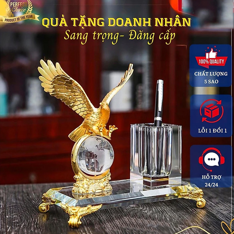 CB94 Quà Tặng Để Bàn Ống Cắm Bút Pha Lê Cao Cấp Biểu Tượng Đại Bàng