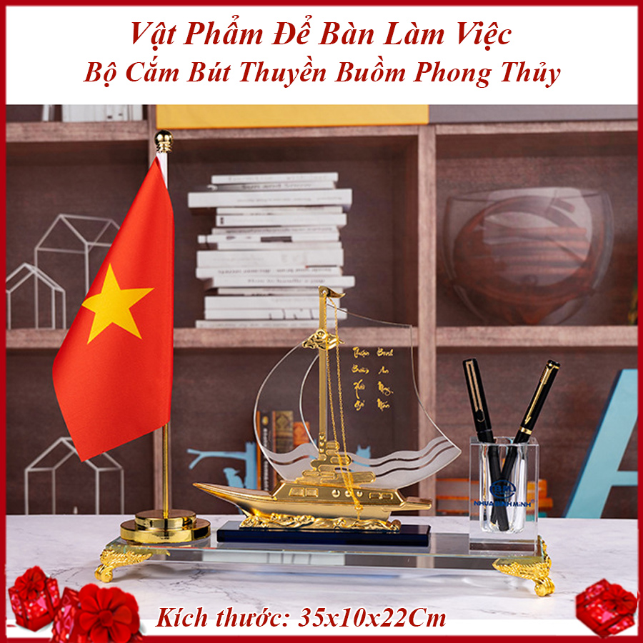 Bộ Cắm Bút Thuyền Buồm Phong Thủy Pha Lê Vật Phẩm Phong Thủy Để Bàn Làm Việc