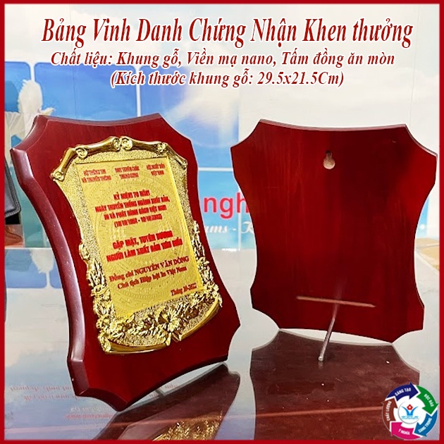 Bảng Vinh Danh Bảng Ghi Nhận Khen Thưởng Lưu Niệm Gỗ Đồng Cao Cấp BVD95