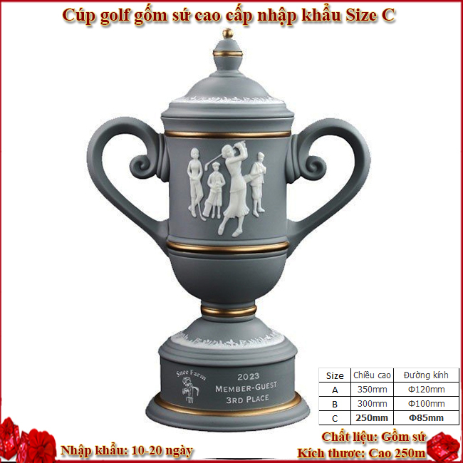 Cúp giải golf nữ gốm sứ cao cấp nhập khẩu Size C CG284