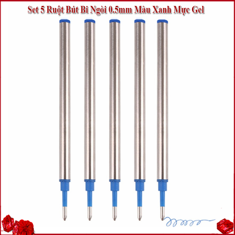 Set 5 Ruột Bút Bi Ngòi 0.5mm Màu Xanh Mực Gel BQT 34A