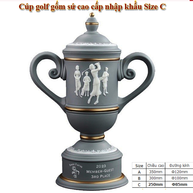 Cúp giải golf nữ gốm sứ cao cấp nhập khẩu Size C CG284