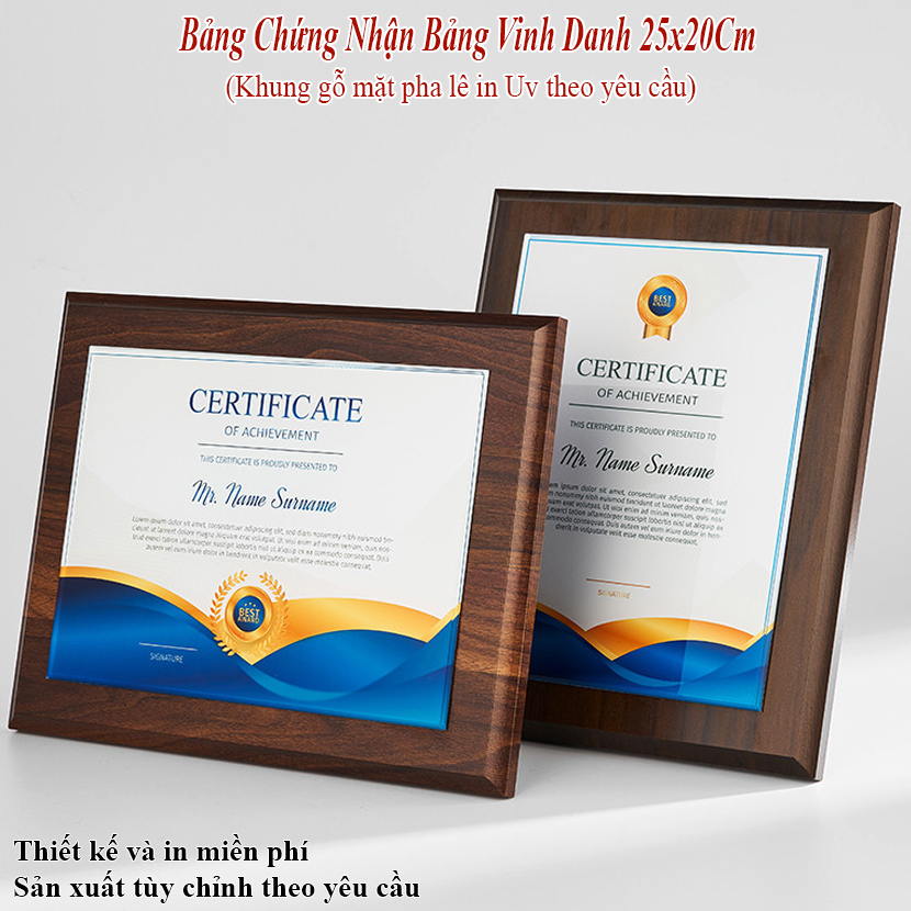 Bảng Vinh Danh Khen Thưởng Khung Gỗ Mặt Pha Lê BVD 141C