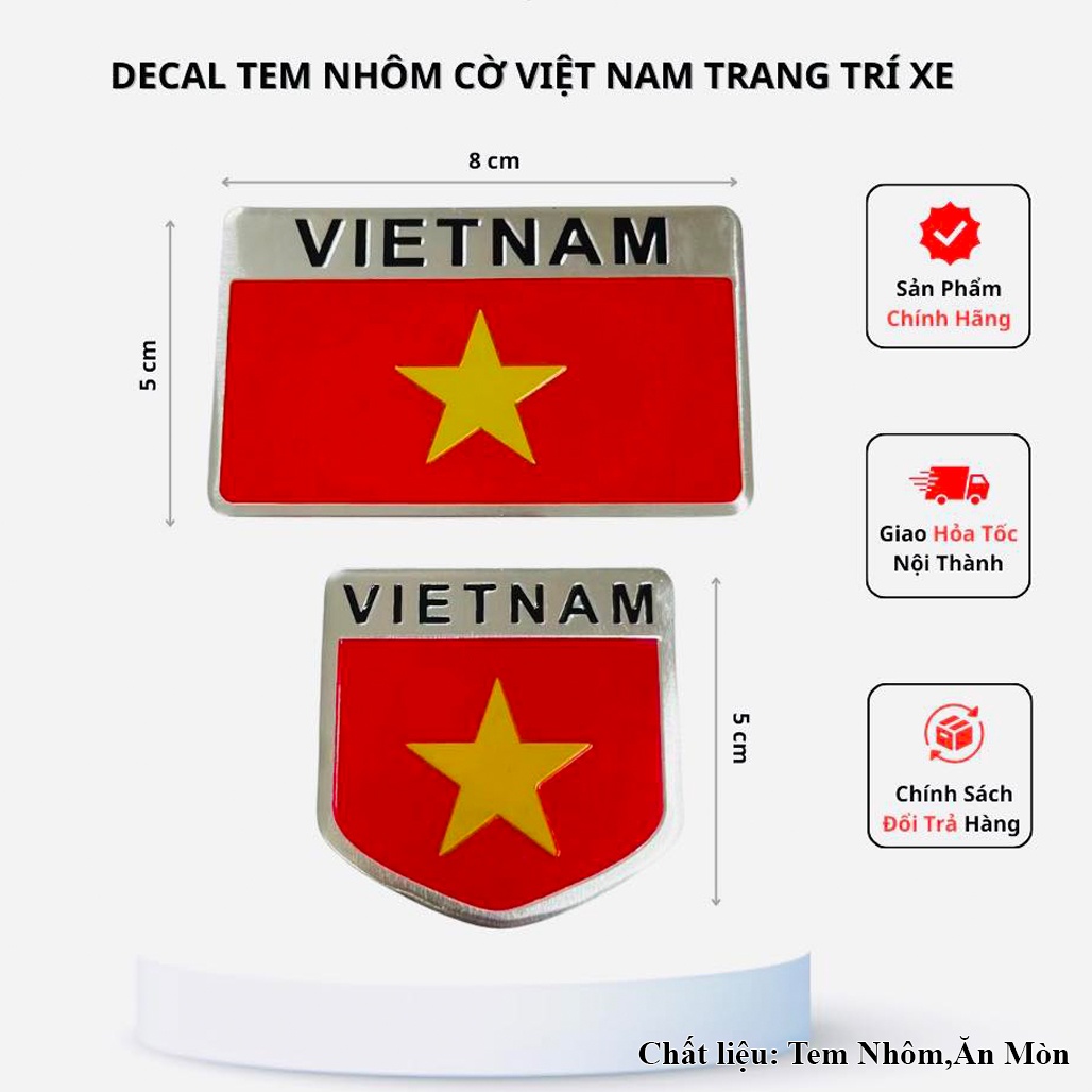 CĐB 34 CỜ TỔ QUỐC VIỆT NAM TEM NHÔM DÁN TRANG TRÍ 8X5CM