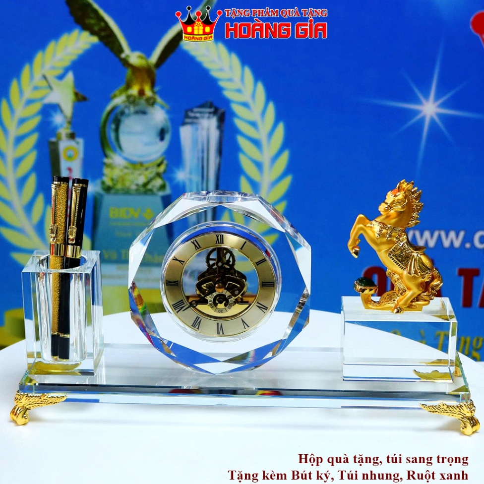 Bộ Đồng Hồ Pha Lê Cắm Bút Ngựa Phát Lộc Như Ý