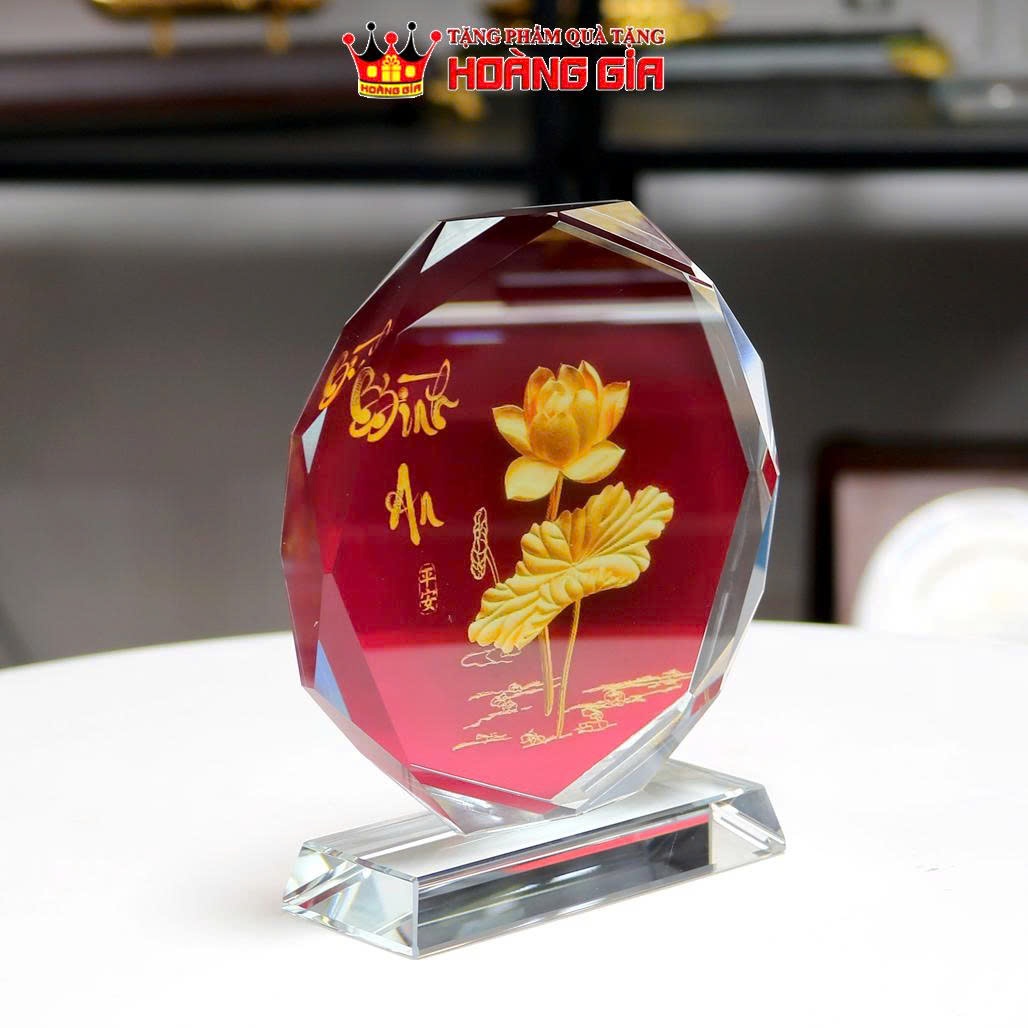BTPL10 Biểu Trưng Trang Trí Bát Giác Pha Lên In Hình Hóa Sen Bình An