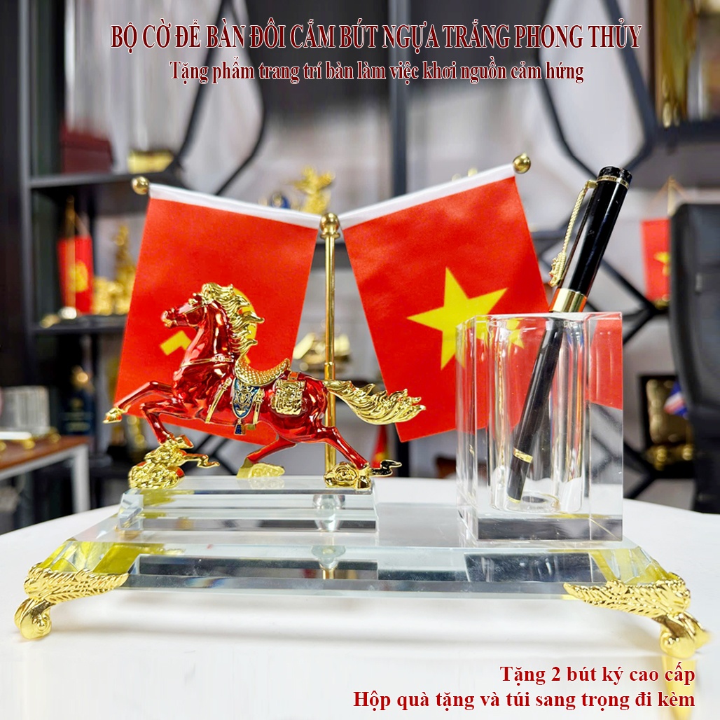 MĐ51 BỘ CỜ ĐỂ BÀN ĐÔI CẮM BÚT NGỰA ĐỎ PHONG THỦY