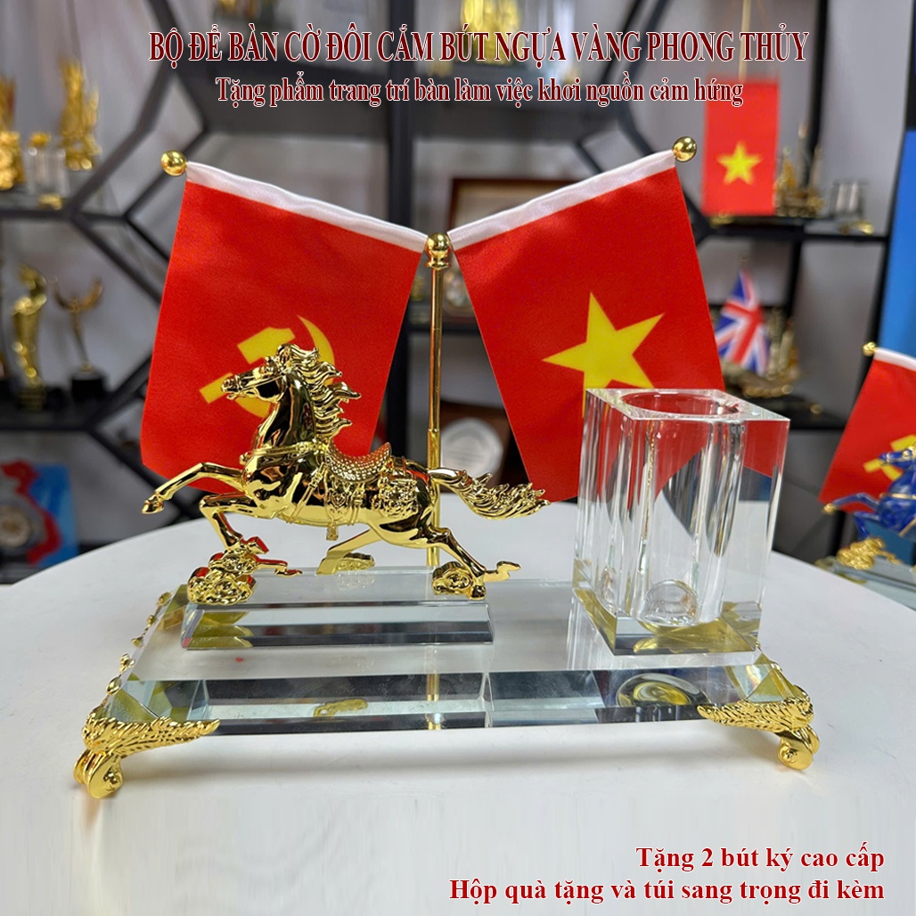 MĐ52 BỘ ĐỂ BÀN CỜ ĐÔI CẮM BÚT NGỰA VÀNG PHONG THỦY