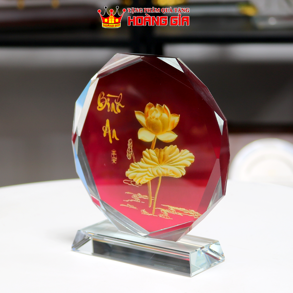 BTPL10 Biểu Trưng Trang Trí Bát Giác Pha Lên In Hình Hóa Sen Bình An