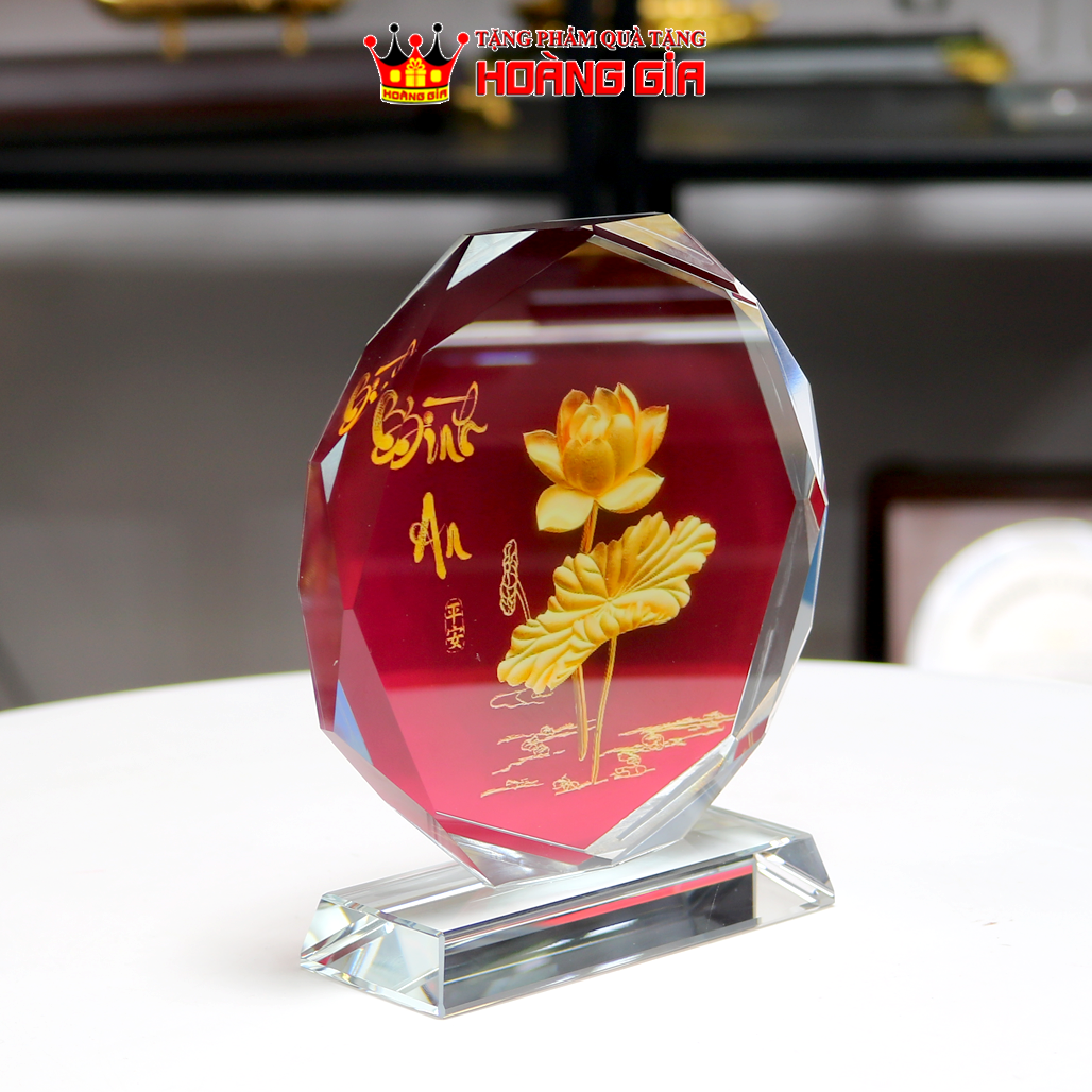 BTPL10 Biểu Trưng Trang Trí Bát Giác Pha Lên In Hình Hóa Sen Bình An