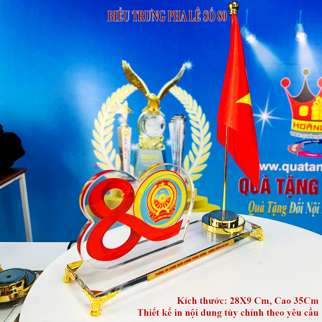 BTPL61 Biểu trưng lưu niệm pha lê số 80