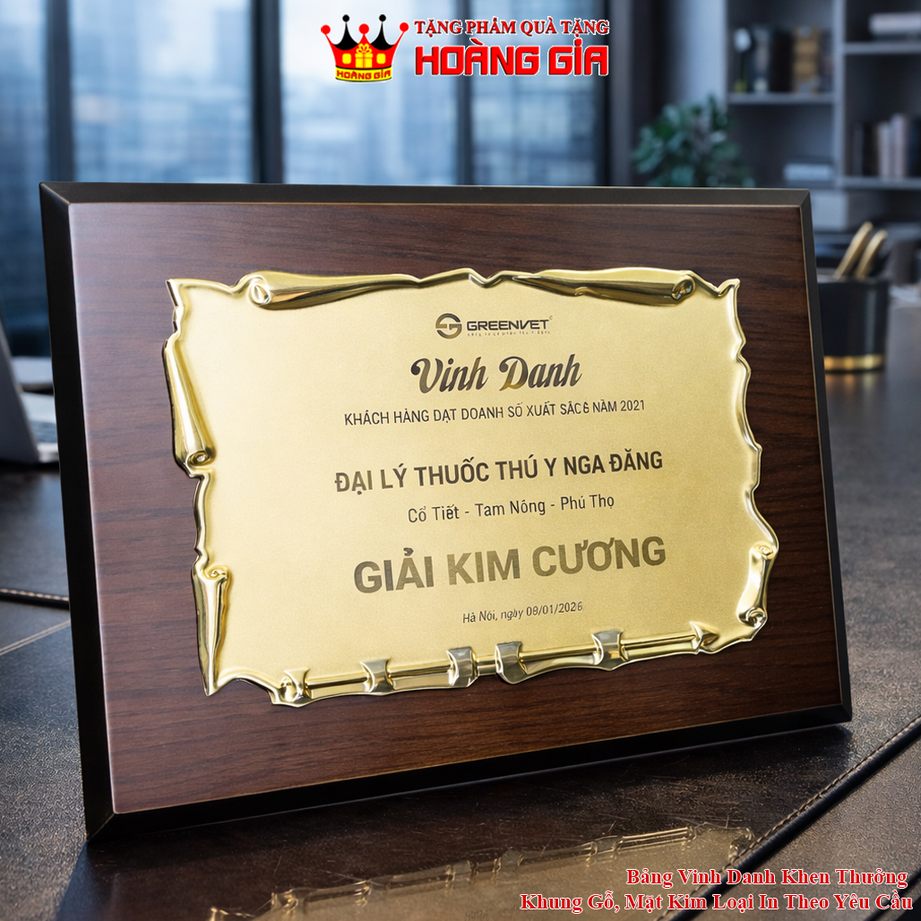 Bảng Vinh Danh Cao Cấp, Chất Liệu Gỗ Đồng Mạ Crom Khắc Nội Dung Theo Yêu Cầu