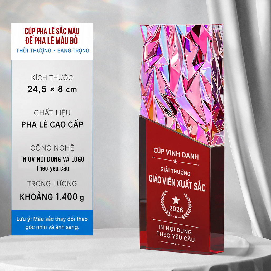 Cúp Vinh Danh Pha Lê Sắc Mầu Đế Đỏ