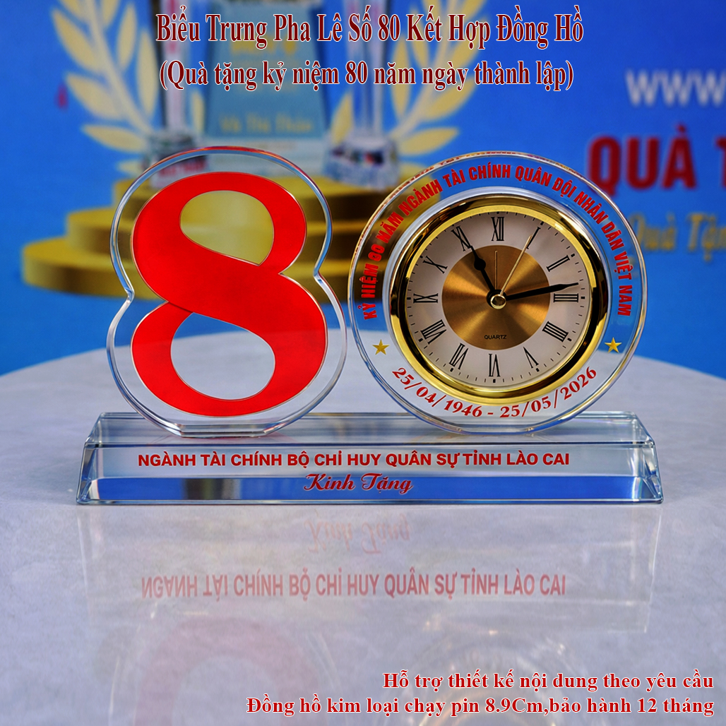 Biểu Trưng Pha Lê Số 80 Kết Hợp Đồng Hồ BTPL61