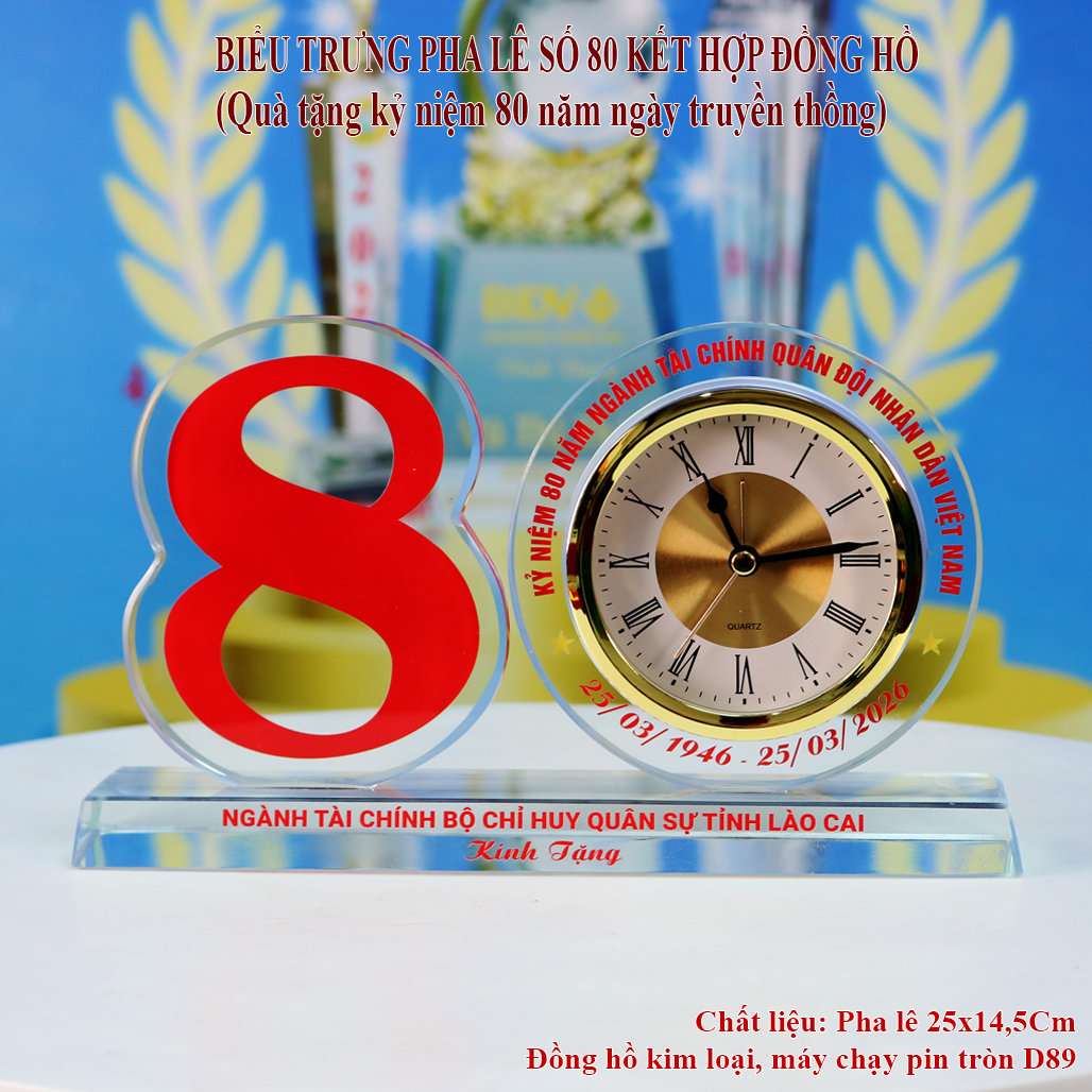 Biểu Trưng Pha Lê Số 80 Kết Hợp Đồng Hồ BTPL61