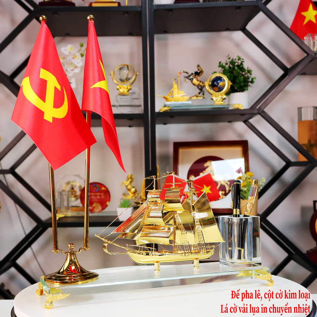Bộ Cắm bút Thuyền Vàng Cờ Đôi Inox QTV 36
