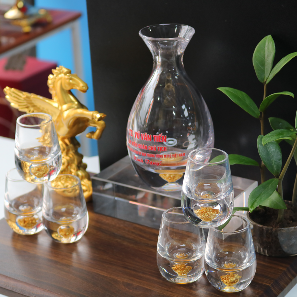 Bộ Ly Uống Tượu Pha Lê Đúc Vàng Lá 24K Quà tặng Cao cấp, Sang trọng