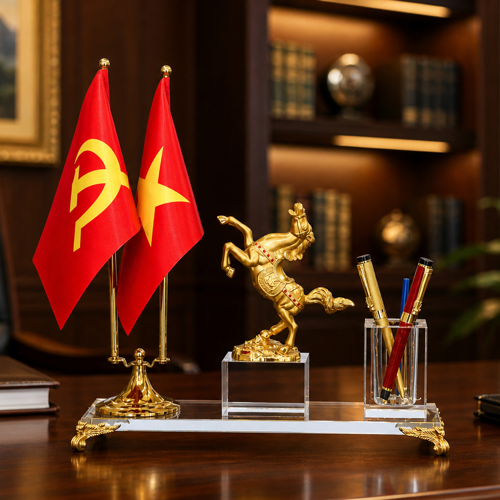 Bộ cắm bút Mã Đáo Thành Công Kết Hợp Cờ Đảng Cờ Tổ Quốc Để Bàn Làm Việc