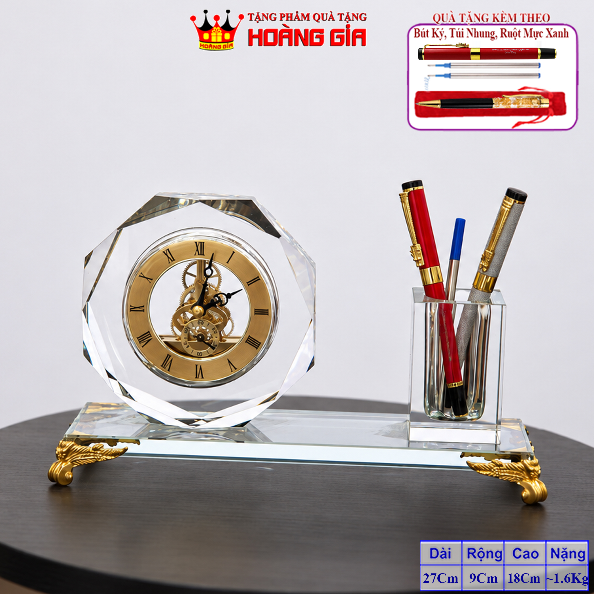 Cắm Bút Đồng Hồ Pha Lê Bát Giác Lộ Cơ