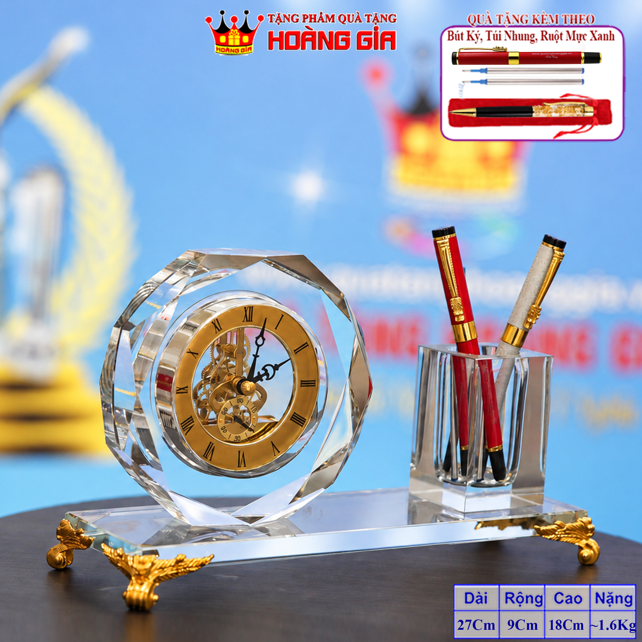 Cắm Bút Đồng Hồ Pha Lê Bát Giác Lộ Cơ