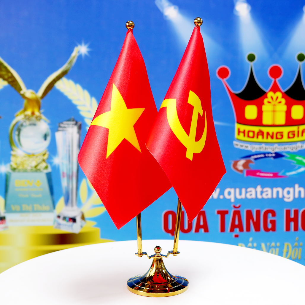 Cờ Để Bàn Làm Việc Đế Inox Vàng Sang Trọng CĐB 120A