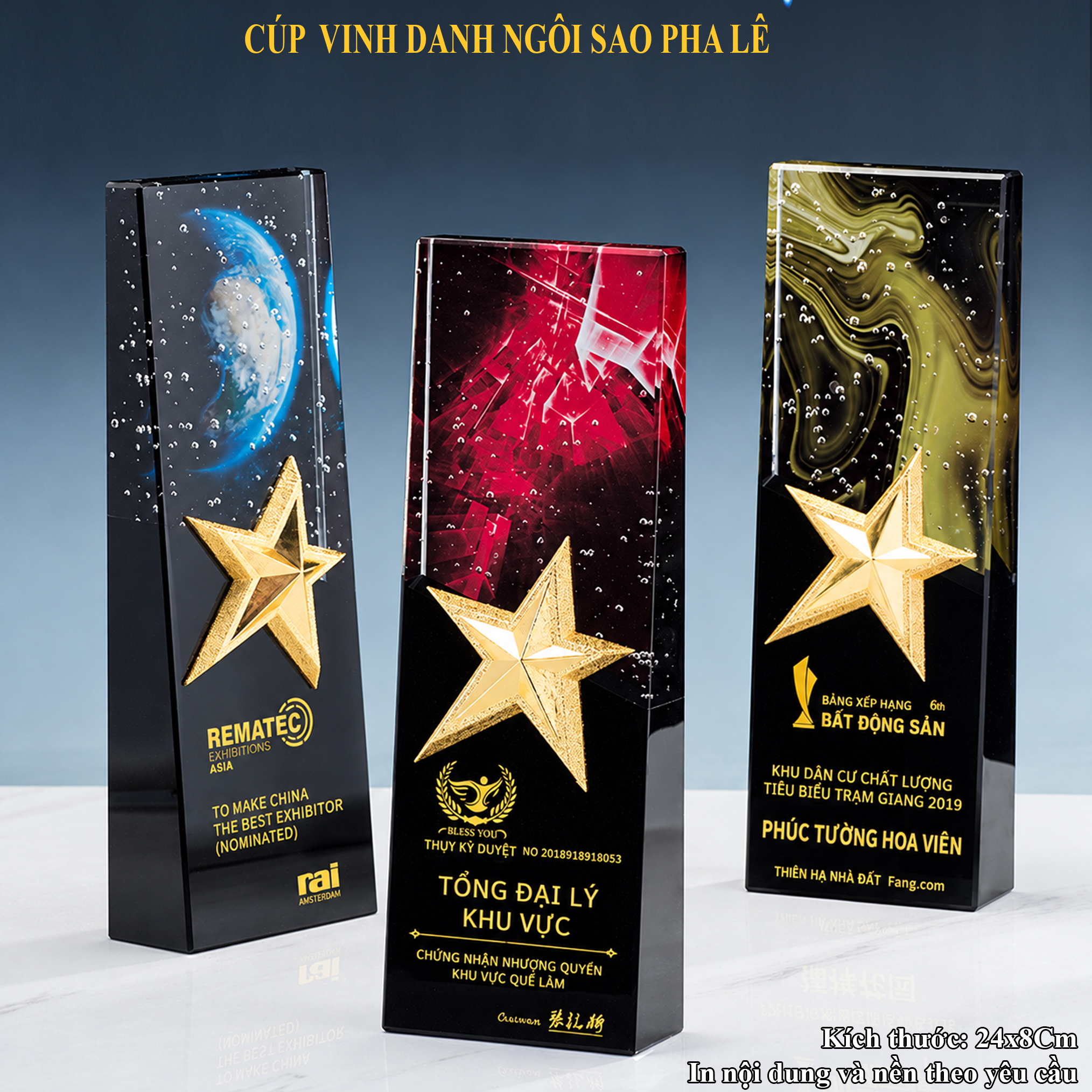 Cúp Vinh Danh Pha Lê Hình Thang CVD41