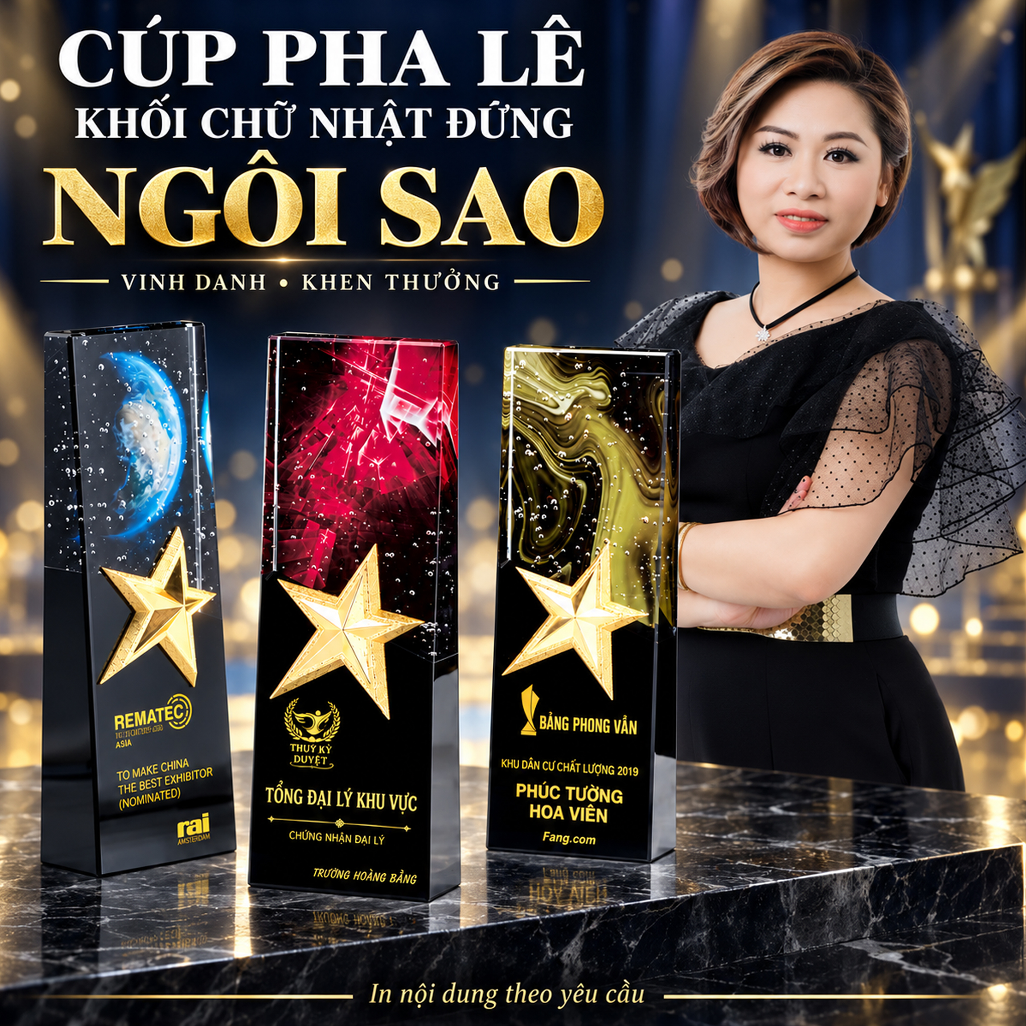 Cúp Vinh Danh Pha Lê Hình Thang CVD41