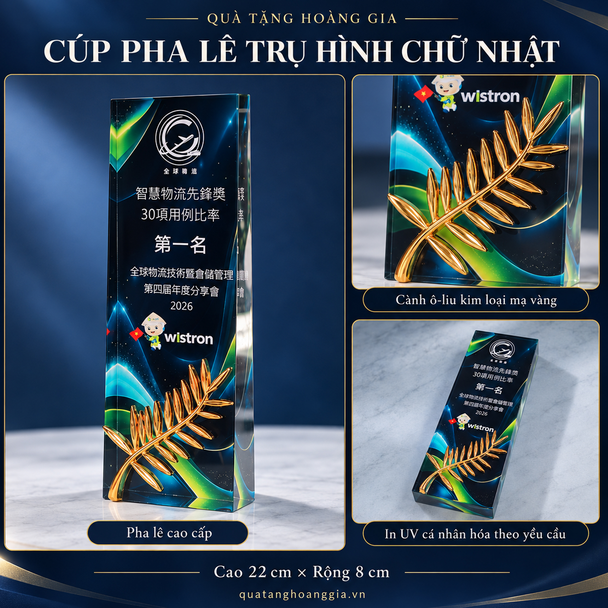 Cúp Pha Lê Hình Chữ Nhật Vát CVD58