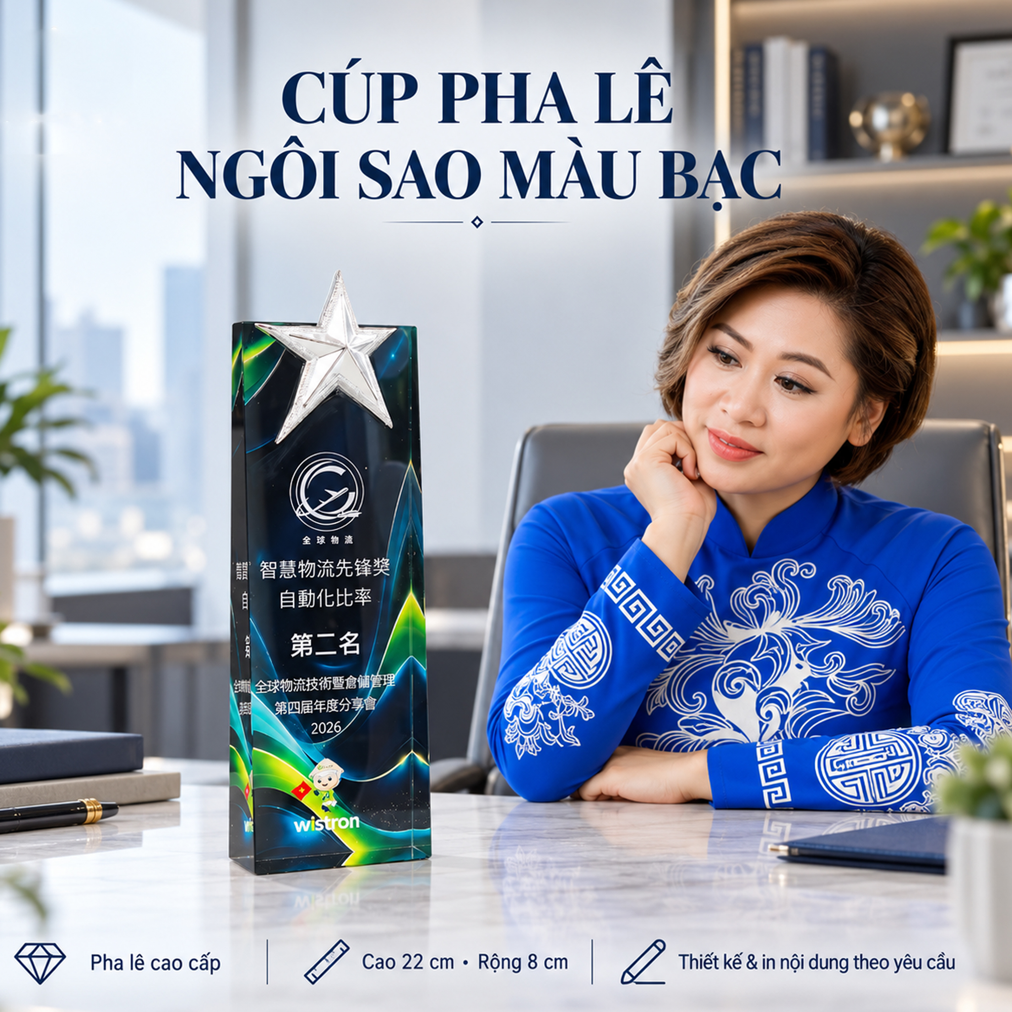 Cúp Pha Lê Ngôi Sao Trắng Bạc CVD57