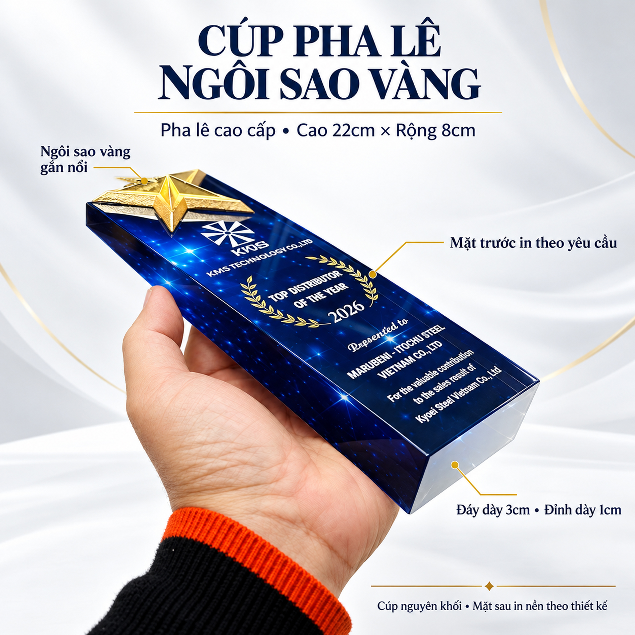 Cúp Pha Lê Ngôi Sao Vàng Bạc Đồng