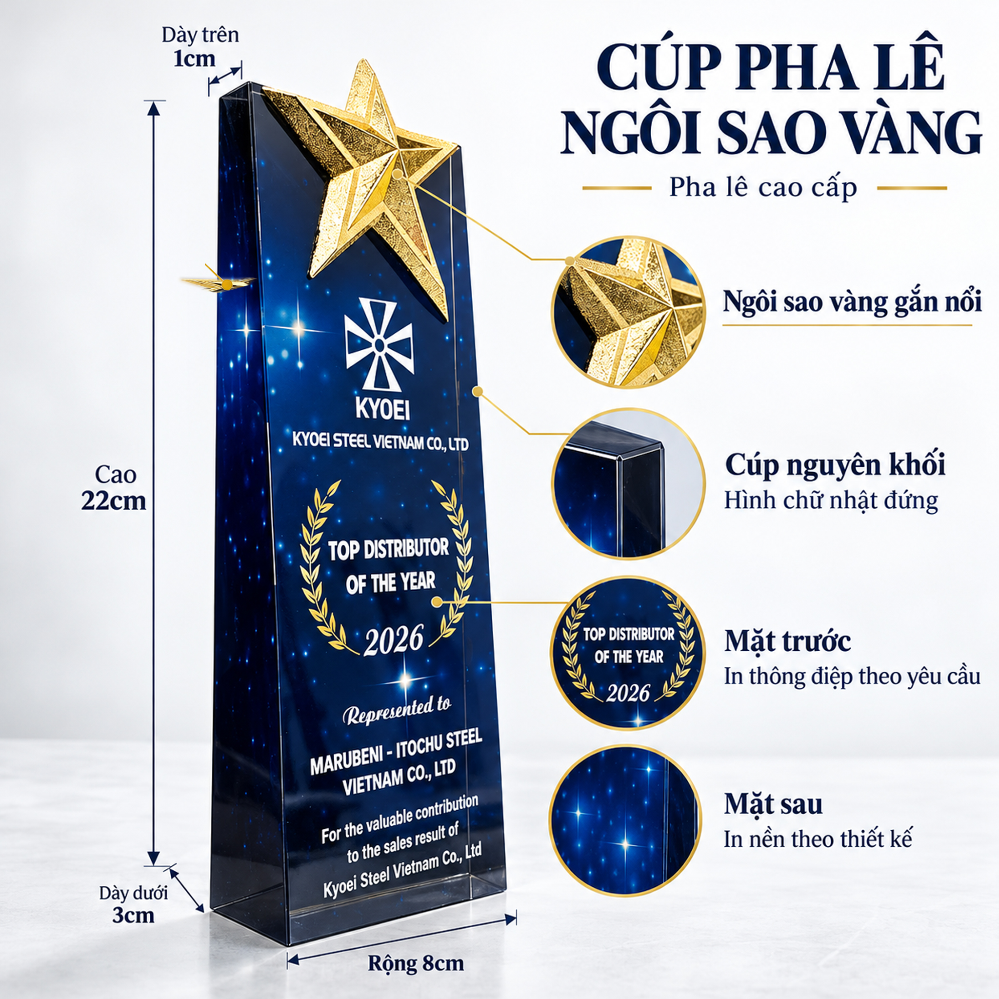 Cúp Pha Lê Ngôi Sao Vàng Bạc Đồng