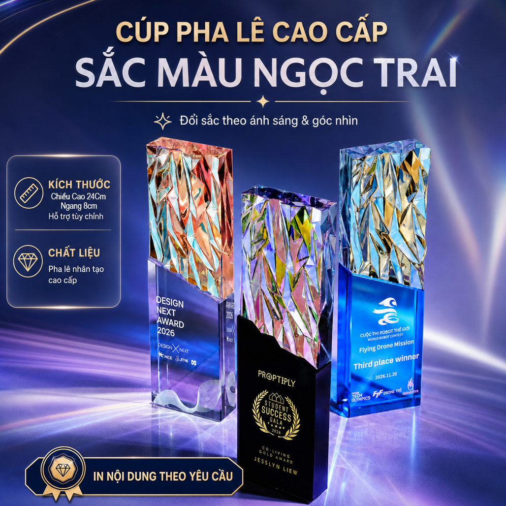 Cúp Pha Lê Vinh Danh Sắc Mầu Đế Màu Đỏ