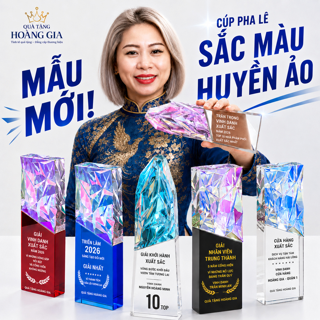 Cúp Pha Lê Vinh Danh Sắc Mầu Đế Màu Đỏ